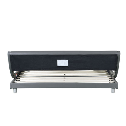 Queen Size Upholstered Platform Bed Frame With LED Lighting, Curve Design, Wood Slat Support, No Box Spring Needed - Gray - The Sleep Loft - Online Mattress Showroom NYC