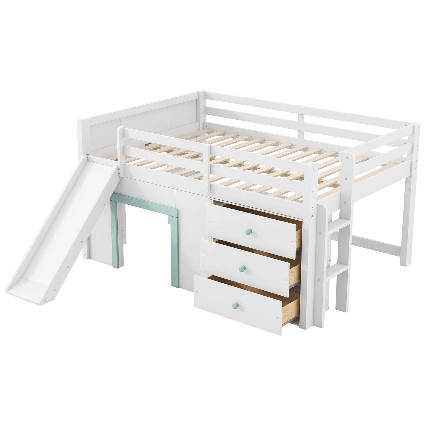 Modern Low Loft Bed With Slide, 3 Storage Drawers, And 2 Doors - The Sleep Loft - Online Mattress Showroom NYC