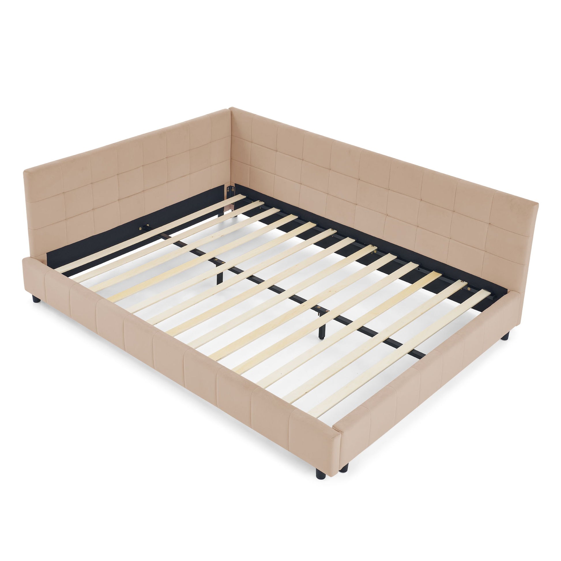 Mid-Century Storage Upholstered Tufted Bed Frame With Backrest And Armrests - The Sleep Loft - Online Mattress Showroom NYC