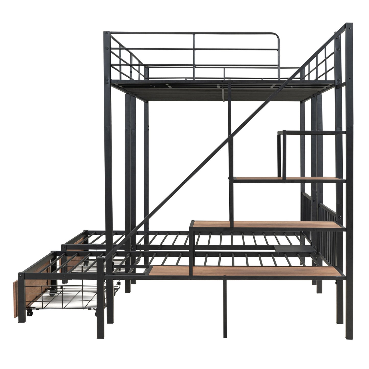 Full Over Twin-Twin Triple Bunk Bed With Drawers And Staircase - Black - The Sleep Loft - Online Mattress Showroom NYC