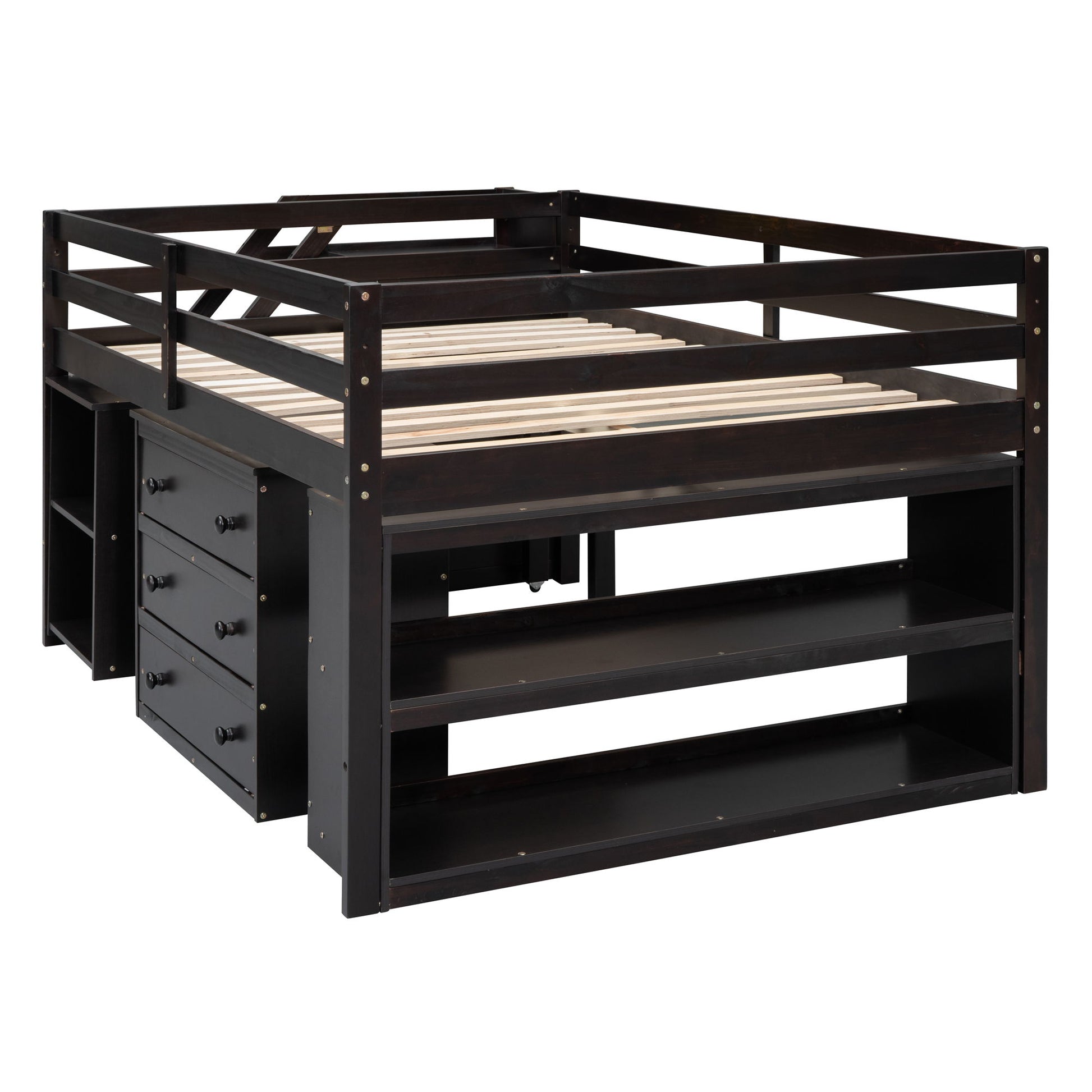 Loft Bed With Retractable Writing Desk And 3 Drawers With Storage Stairs And Shelves - The Sleep Loft - Online Mattress Showroom NYC