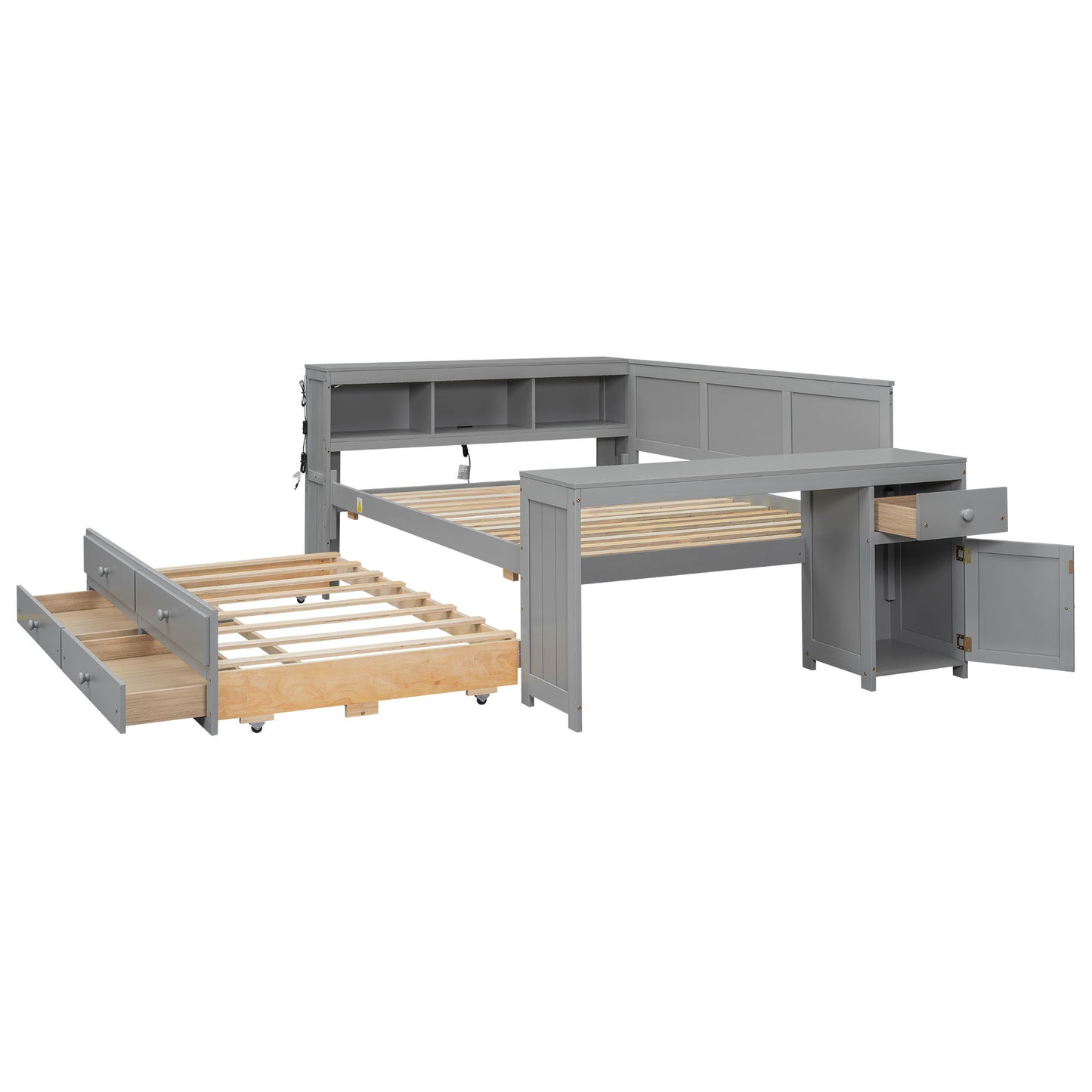 Daybed With Storage Shelves, Drawers, Trundle, Charging Station, LED Light, Desk And Cabinet - The Sleep Loft - Online Mattress Showroom NYC