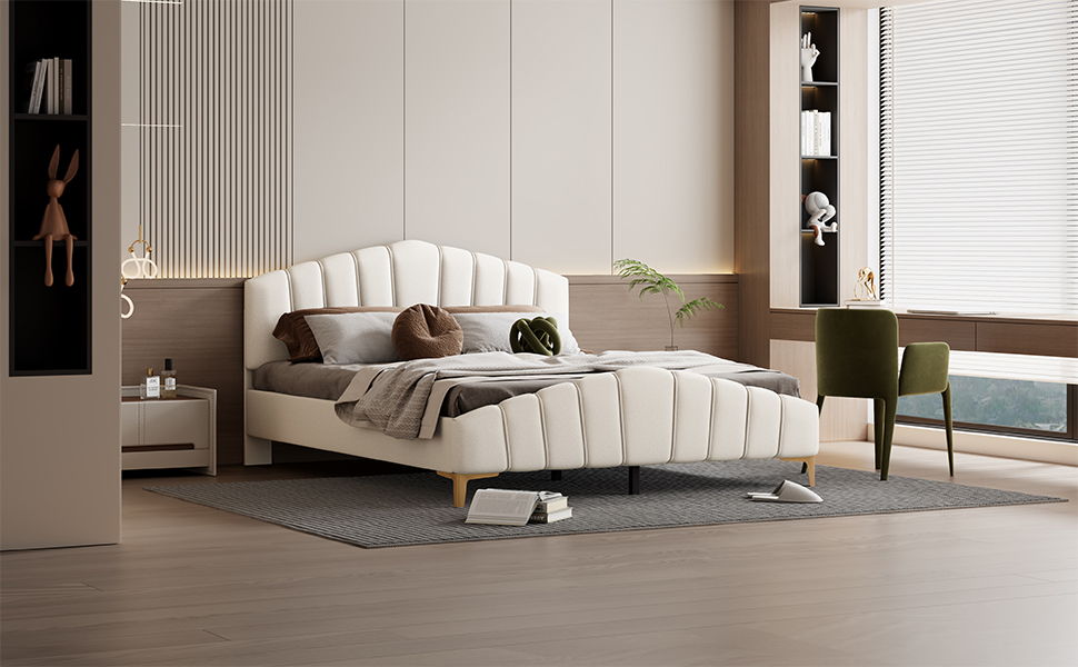 Platform Bed With Thick, Stylish Stripe Decorated Bedboard And Elegant Leg - The Sleep Loft - Online Mattress Showroom NYC