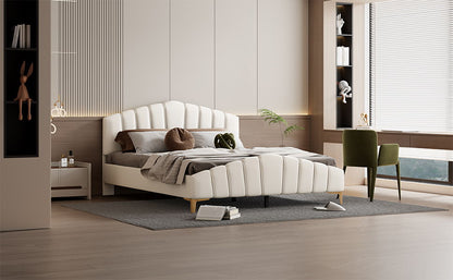 Platform Bed With Thick, Stylish Stripe Decorated Bedboard And Elegant Leg - The Sleep Loft - Online Mattress Showroom NYC