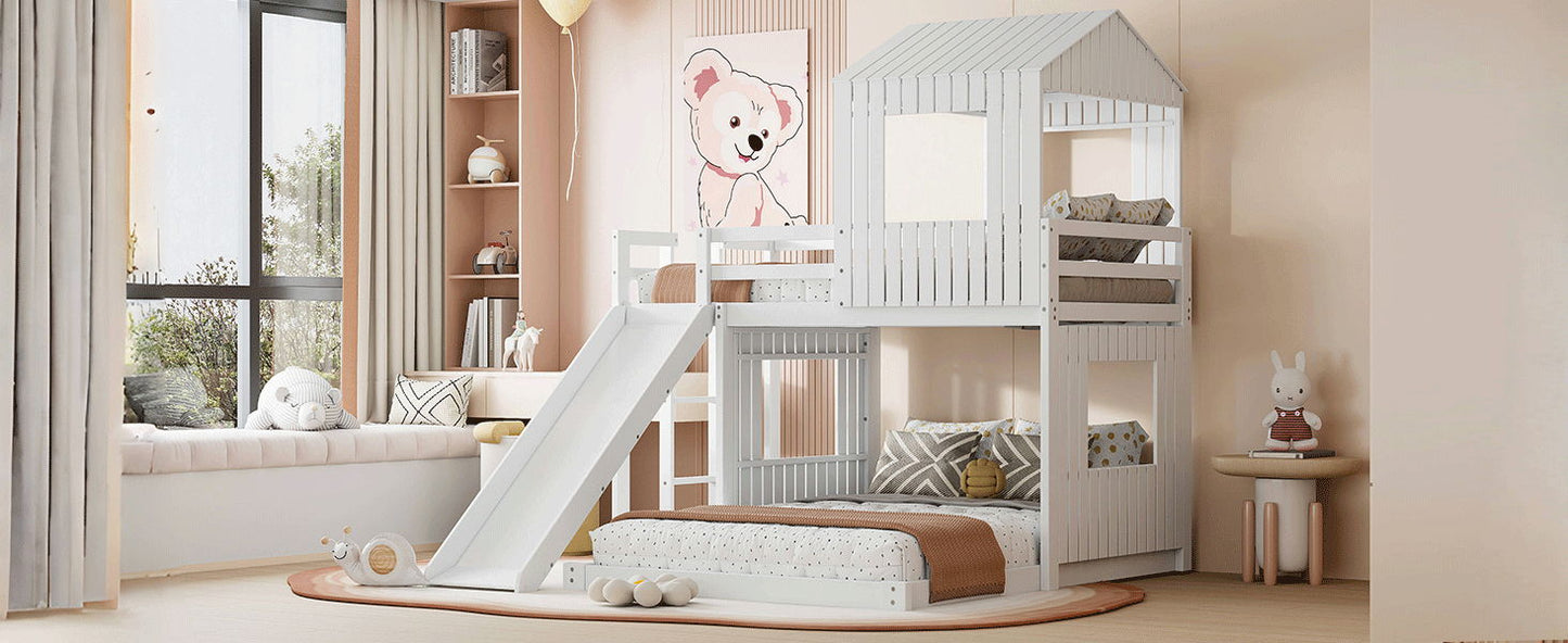 Loft Bunk Bed With Playhouse, Farmhouse, Ladder, Slide And Guardrails - The Sleep Loft - Online Mattress Showroom NYC