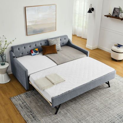 Size Upholstered Daybed With Trundle And USB Charging Armrest - The Sleep Loft - Online Mattress Showroom NYC