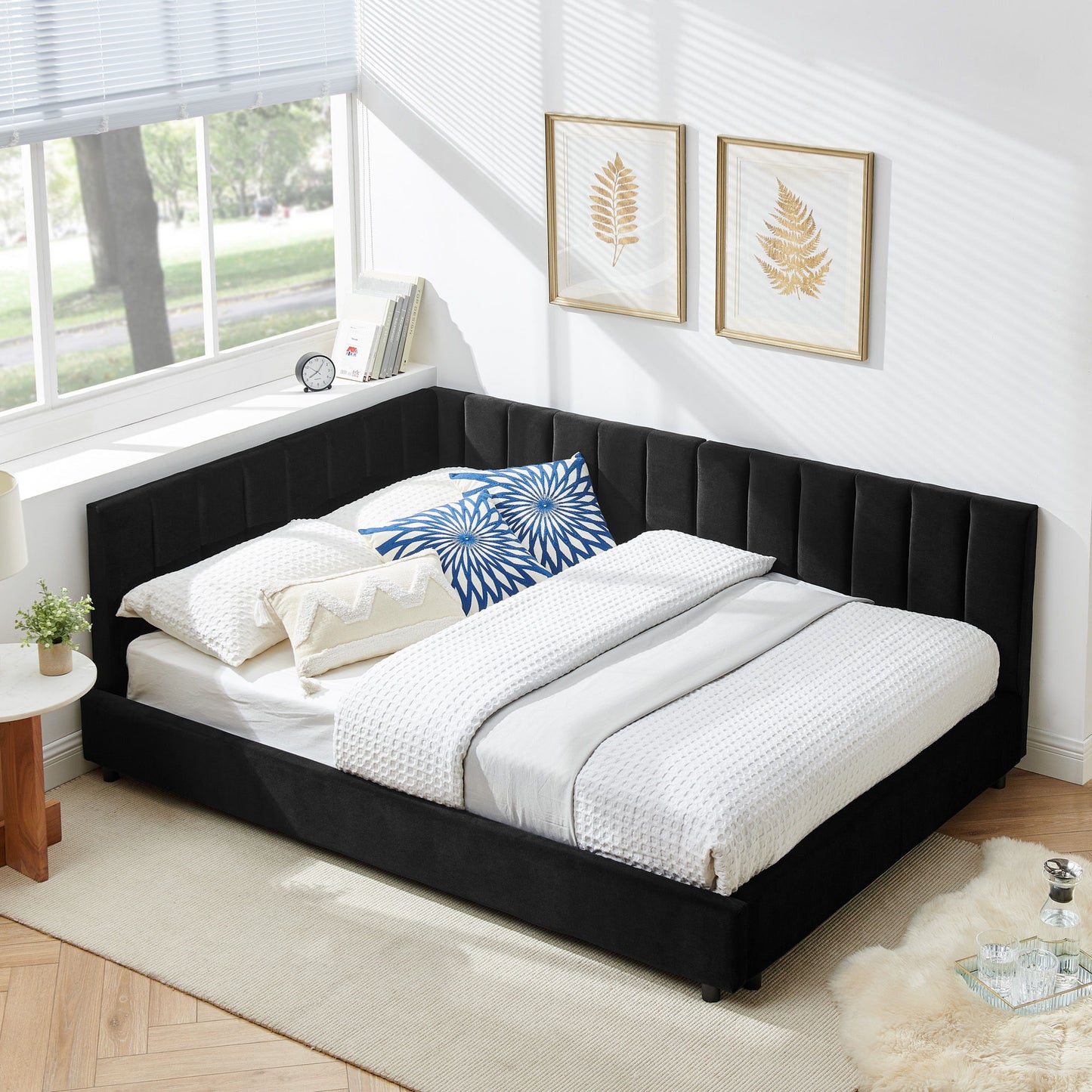 Mid-Century Upholstered Tufted Bed Frame With Backrest And Armrests - The Sleep Loft - Online Mattress Showroom NYC
