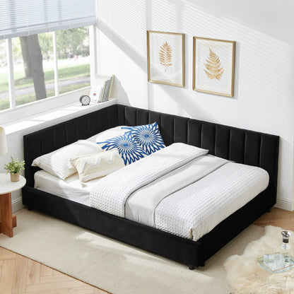 Mid-Century Upholstered Tufted Bed Frame With Backrest And Armrests - The Sleep Loft - Online Mattress Showroom NYC