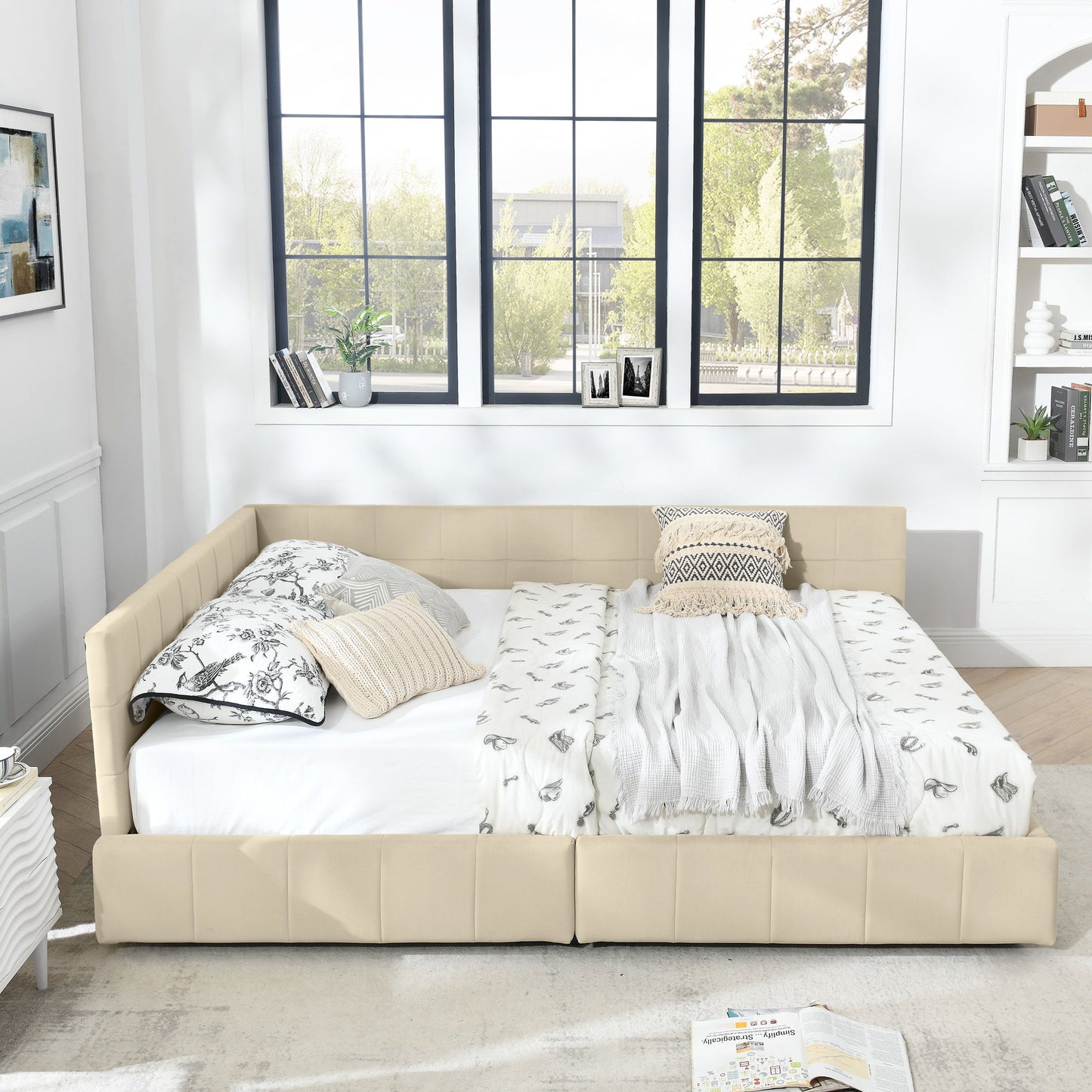 Mid-Century Storage Upholstered Tufted Bed Frame With Backrest And Armrests - The Sleep Loft - Online Mattress Showroom NYC