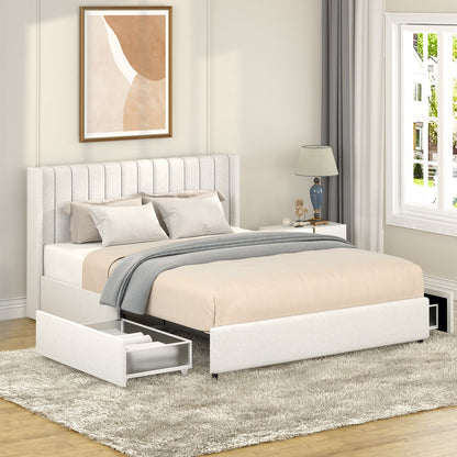 Anda - Boucle Upholstered Platform Bed With Patented Drawers Storage - Ivory - The Sleep Loft - Online Mattress Showroom NYC