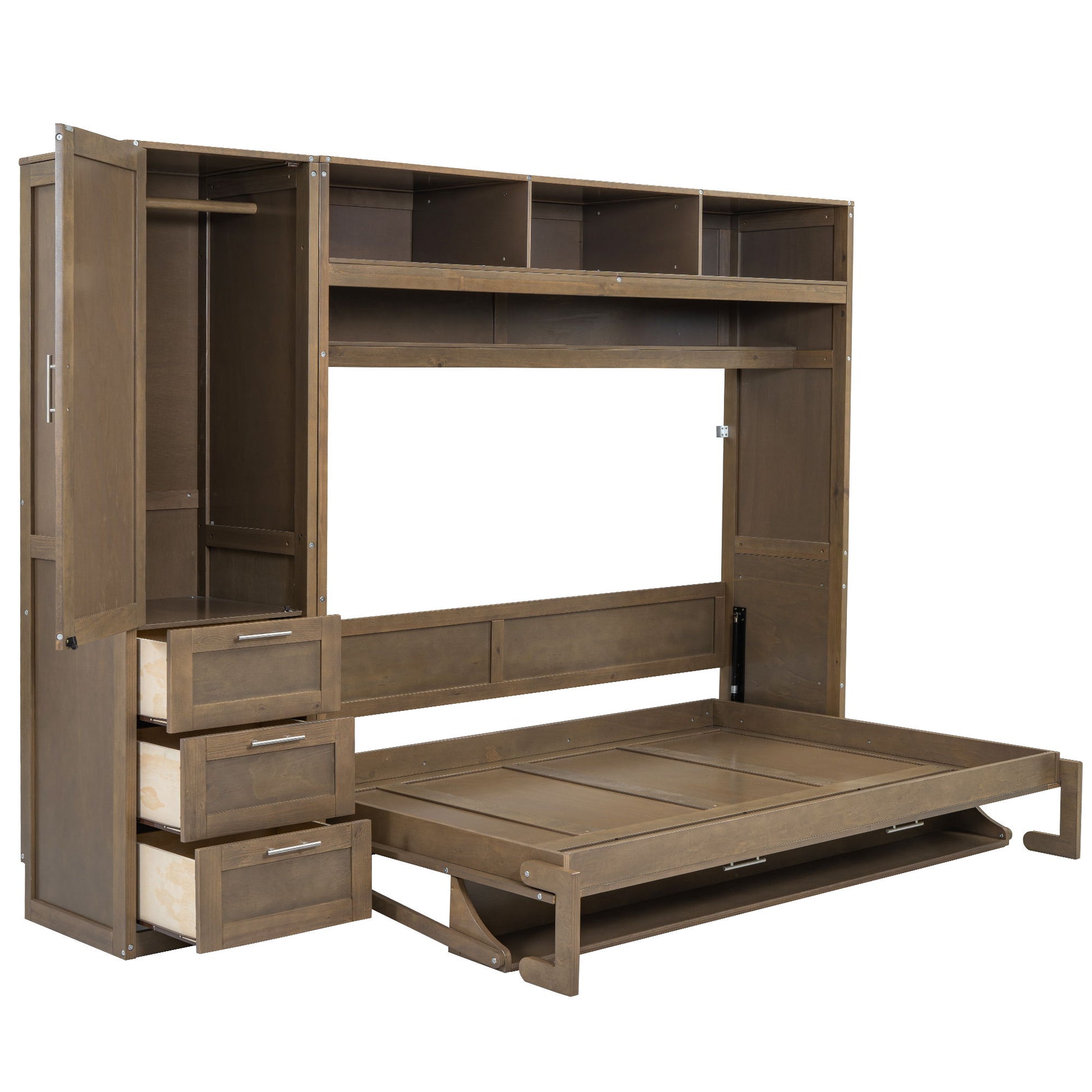 Full Size Murphy Bed With Wardrobe, Drawers, And Open Shelves - Wood - The Sleep Loft - Online Mattress Showroom NYC