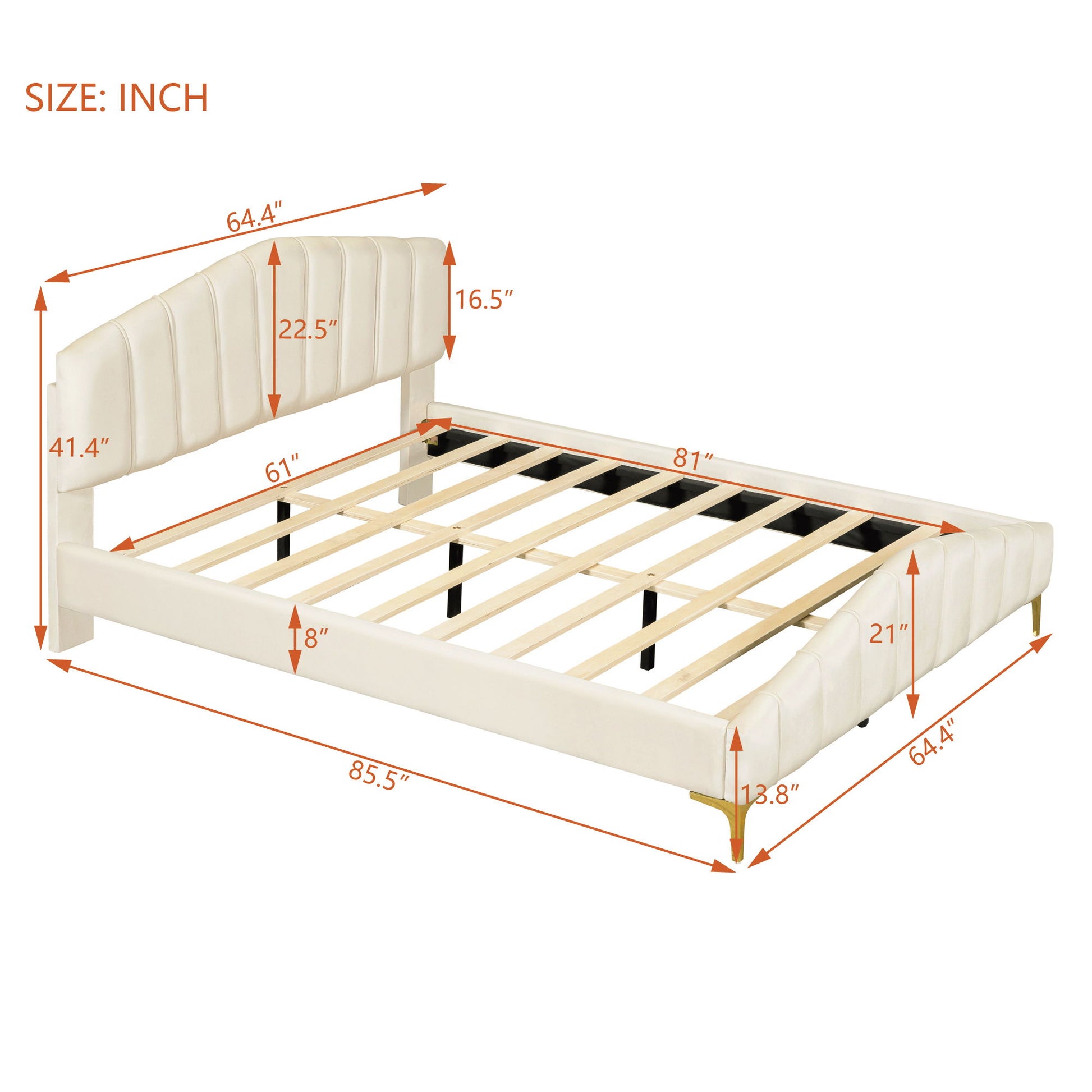 Platform Bed With Thick, Stylish Stripe Decorated Bedboard And Elegant Leg - The Sleep Loft - Online Mattress Showroom NYC