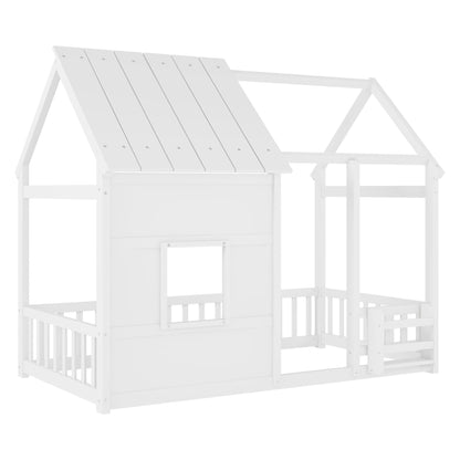 House Floor Bed With 7 Color LED Light, Built In Bookshelf - The Sleep Loft - Online Mattress Showroom NYC