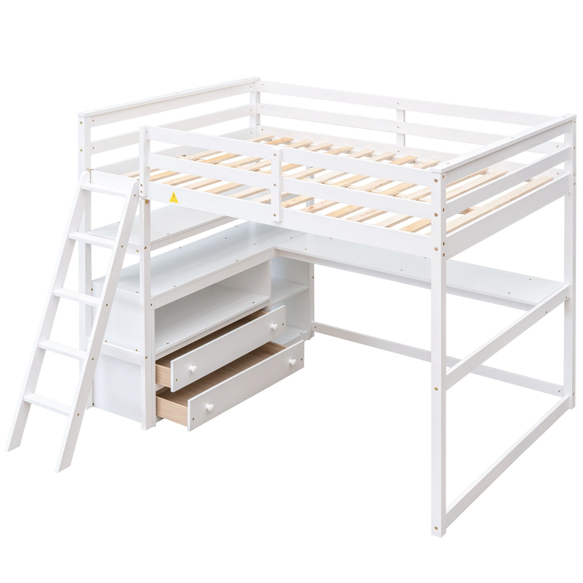 Modern Loft Bed With Built In Desk, Shelves, And 2 Drawers - The Sleep Loft - Online Mattress Showroom NYC