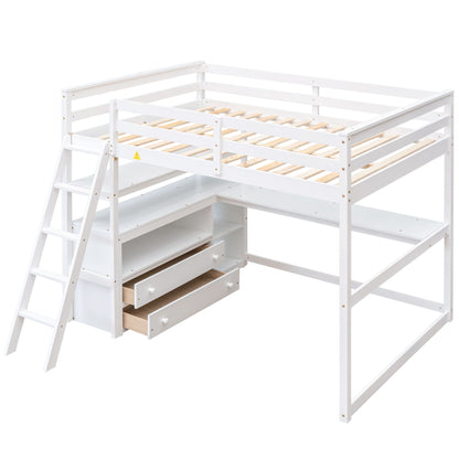 Modern Loft Bed With Built In Desk, Shelves, And 2 Drawers - The Sleep Loft - Online Mattress Showroom NYC