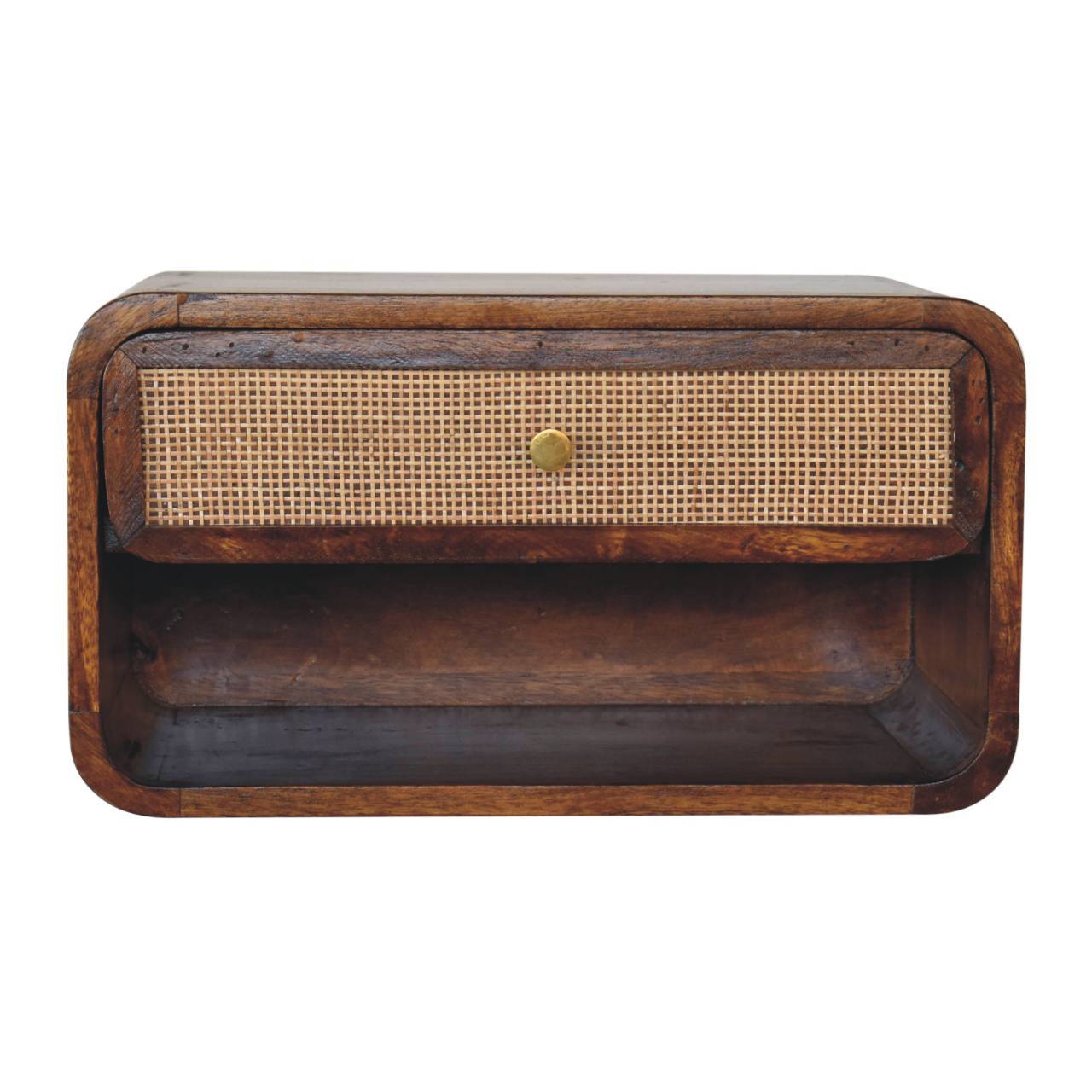 Wall Mounted Open Woven Bedside Table - Chestnut - The Sleep Loft - Online Mattress Showroom NYC