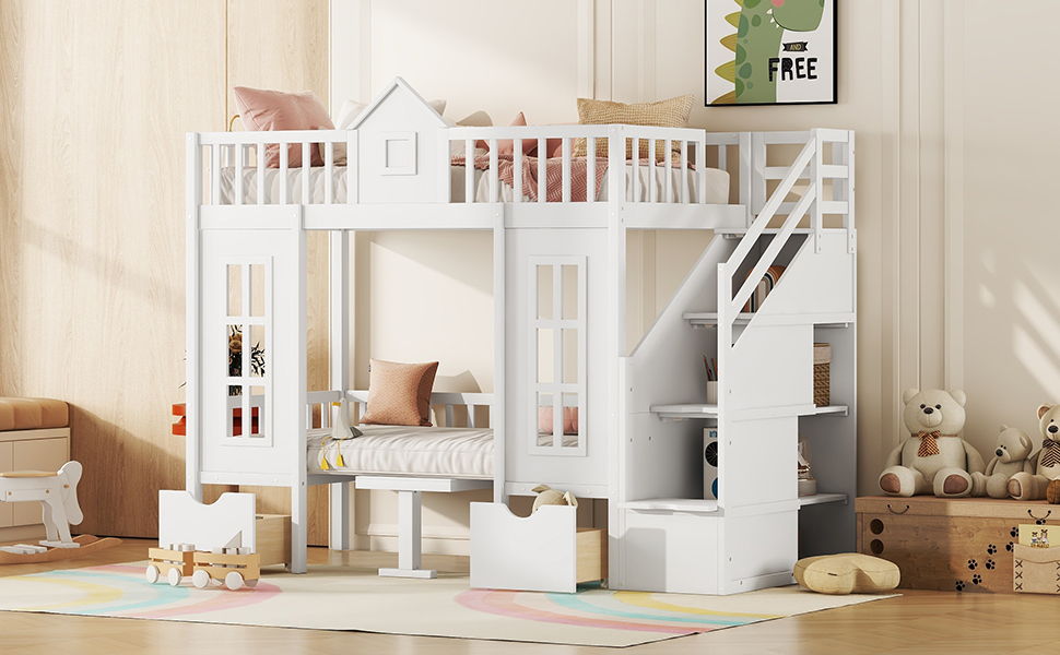 Twin Over Twin Bunk Bed With Changeable Table, Bunk Bed Turn Into Upper Bed And Down Desk - The Sleep Loft - Online Mattress Showroom NYC
