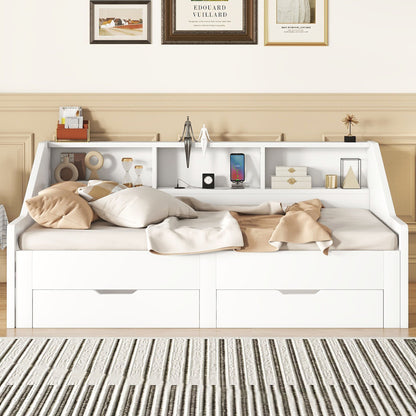 Daybed Frame With Storage Bookcases, 2 Drawers, Charging Station - The Sleep Loft - Online Mattress Showroom NYC