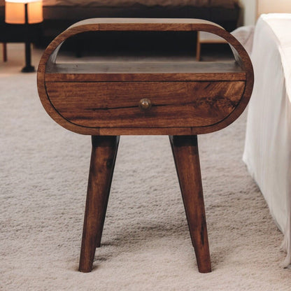 Circular Bedside Table With Open Slot - Caramel - The Sleep Loft - Online Mattress Showroom NYC