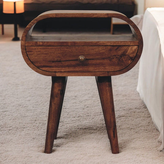 Circular Bedside Table With Open Slot - Caramel - The Sleep Loft - Online Mattress Showroom NYC