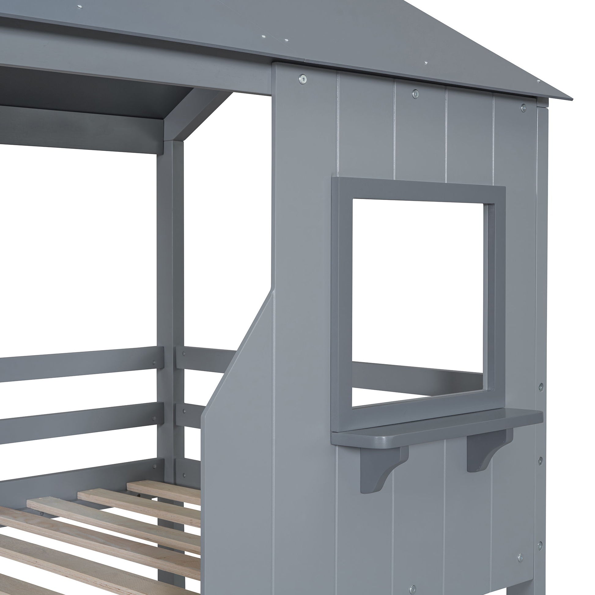 Twin Over Twin Bunk Bed With Roof, Window, Guardrail, Ladder - The Sleep Loft - Online Mattress Showroom NYC