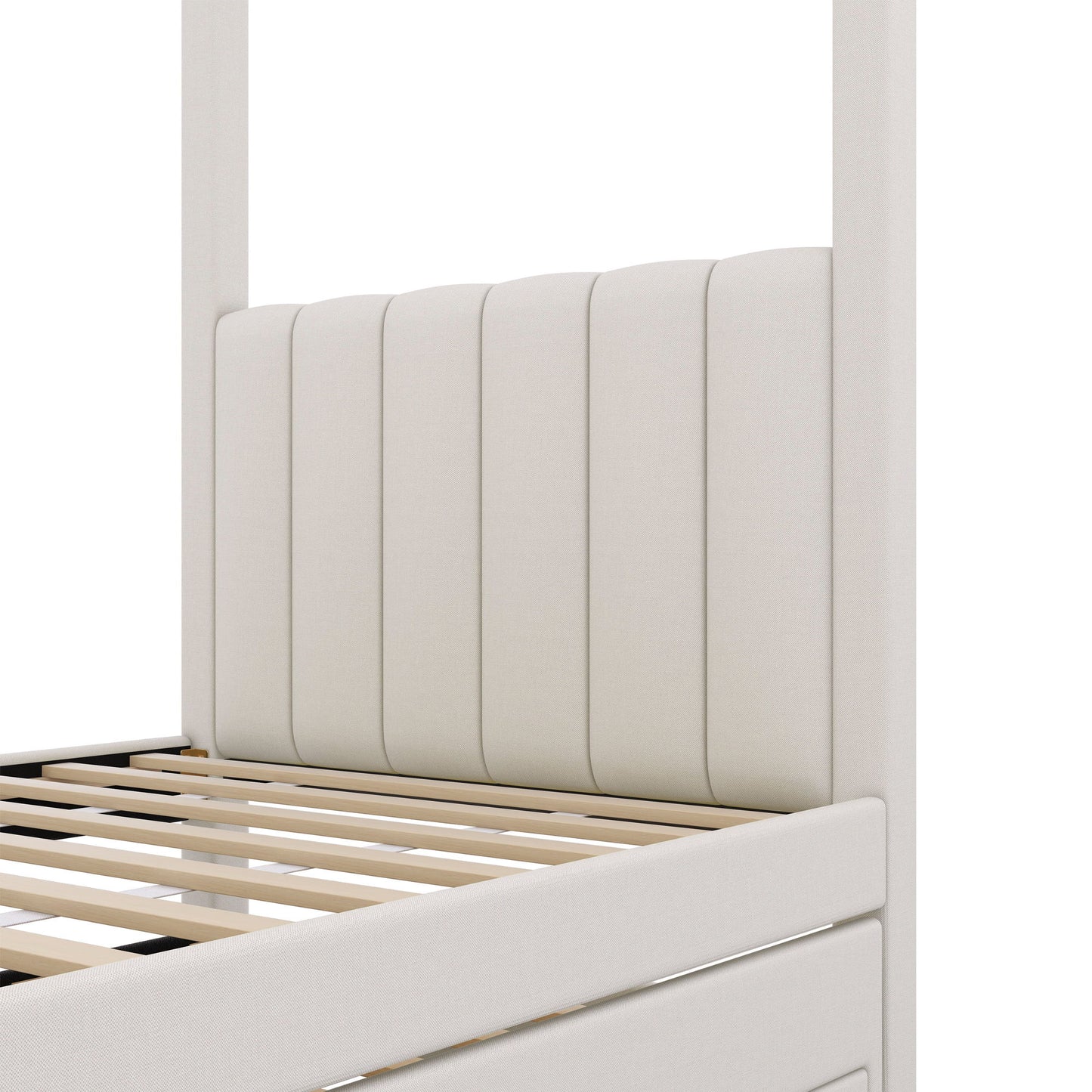 Upholstery Canopy Platform Bed With Trundle And Three Storage Drawers - The Sleep Loft - Online Mattress Showroom NYC