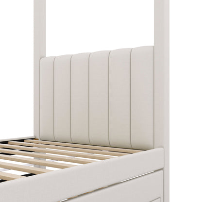 Upholstery Canopy Platform Bed With Trundle And Three Storage Drawers - The Sleep Loft - Online Mattress Showroom NYC