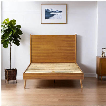 Okioki - Mid-Century Natural Stained Solid Acacia Wood Bed - The Sleep Loft - Online Mattress Showroom NYC