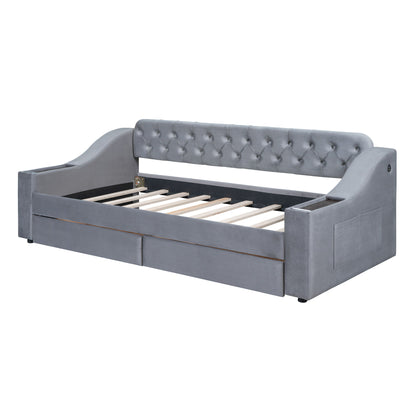 Upholstered Daybed With Storage Armrests And USB Port - The Sleep Loft - Online Mattress Showroom NYC