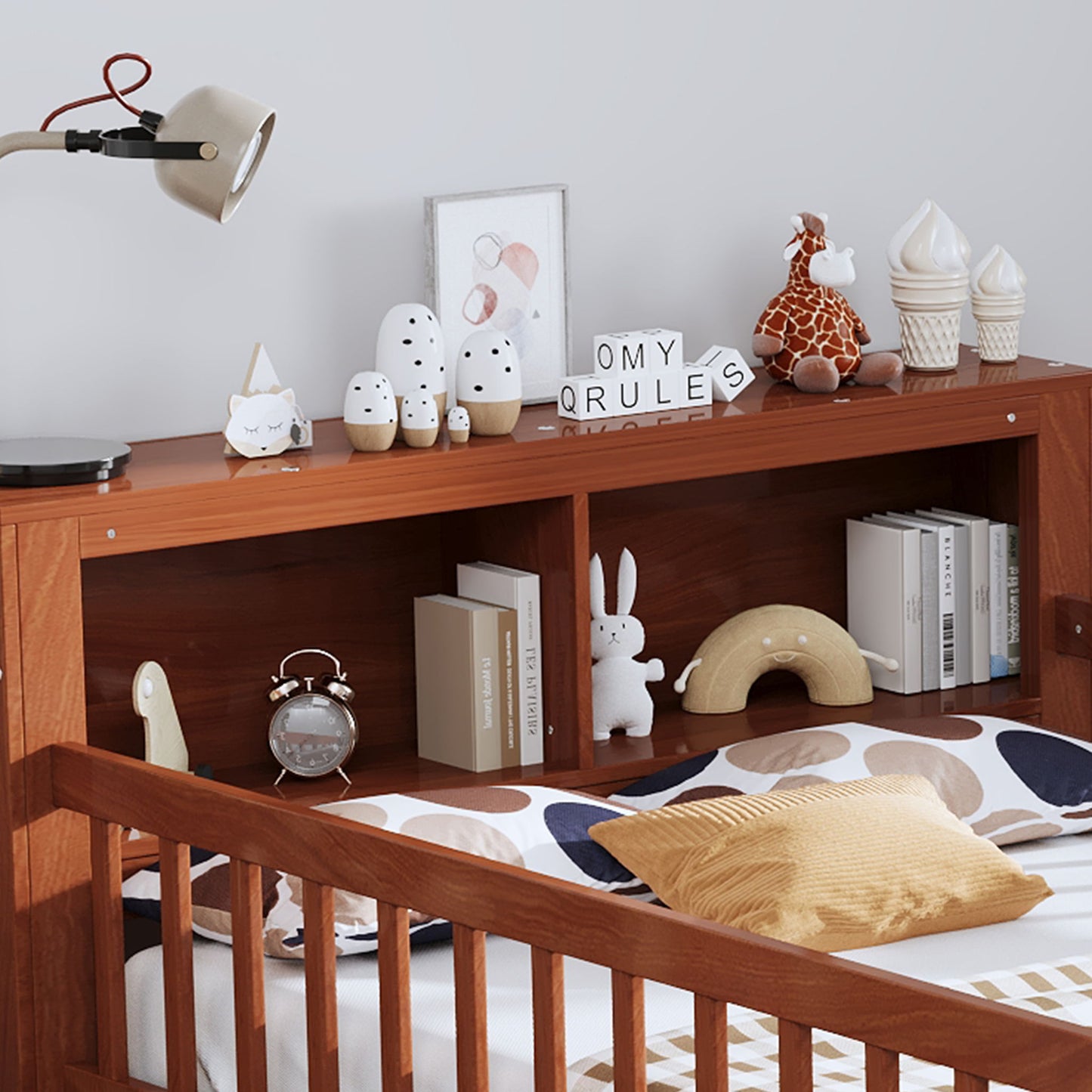 Bed With Headboard Storage Rack, 2 Under Bed Drawers, 3 Side Guardrails For Safety - The Sleep Loft - Online Mattress Showroom NYC