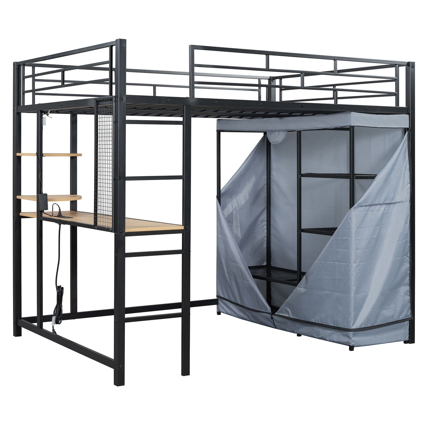 Loft Bed With Desk, Shelves, Power Outlet, LED Light And Wardrobe - The Sleep Loft - Online Mattress Showroom NYC