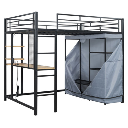 Loft Bed With Desk, Shelves, Power Outlet, LED Light And Wardrobe - The Sleep Loft - Online Mattress Showroom NYC