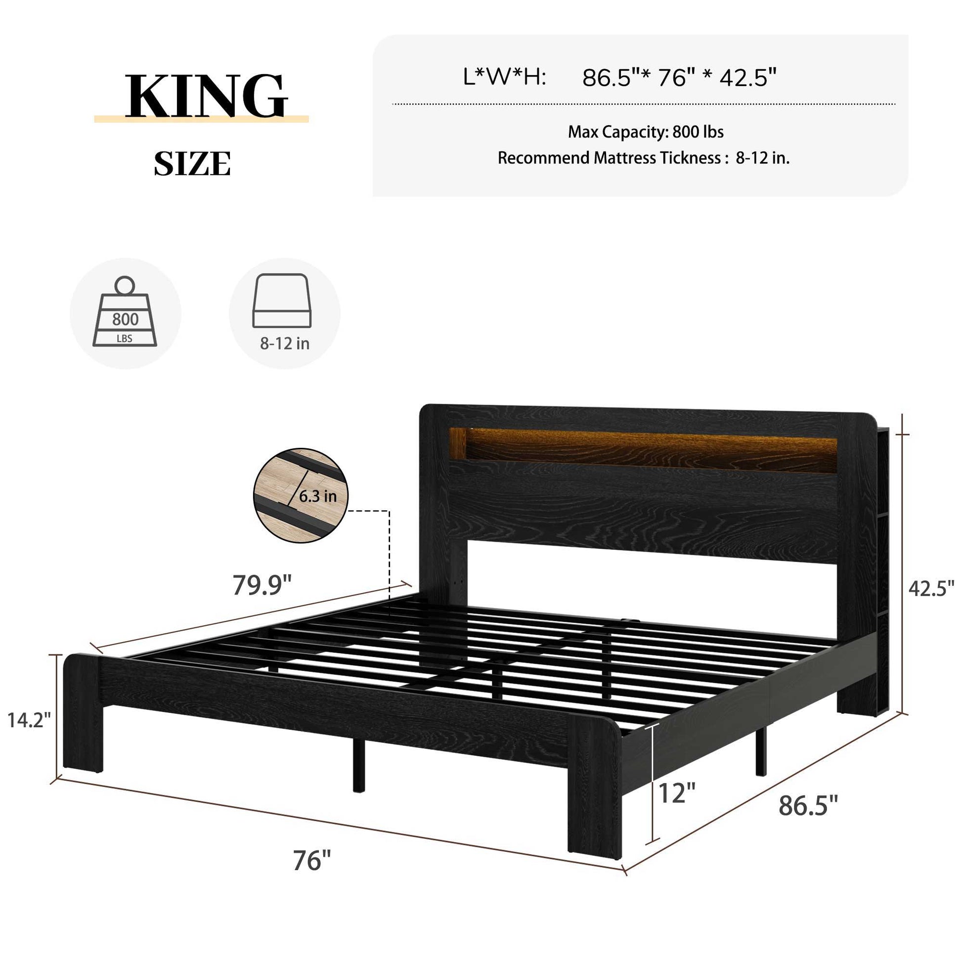 Wood Platform Bed Frame With Storage LED Light Headboard & USB - The Sleep Loft - Online Mattress Showroom NYC
