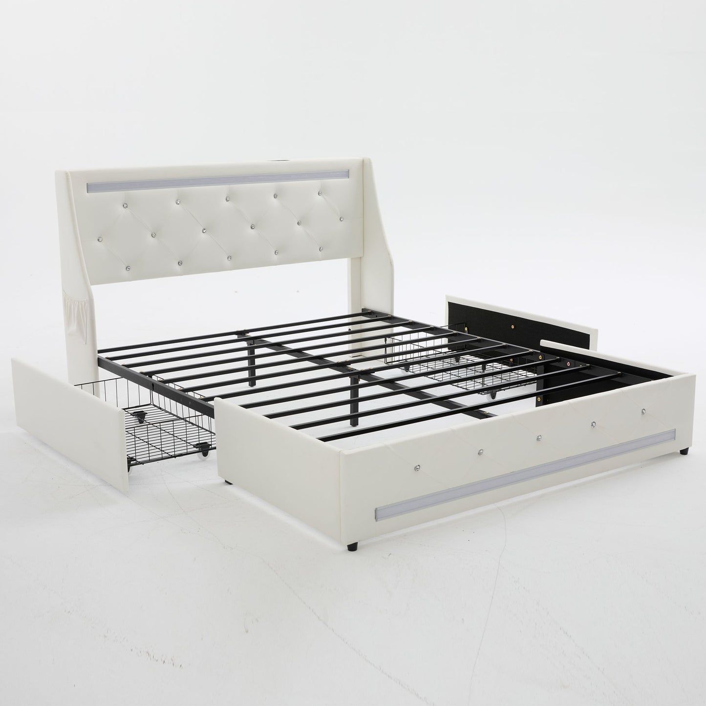 Wingback Upholstered Bed Frame With LED Lights, Charging Station - The Sleep Loft - Online Mattress Showroom NYC