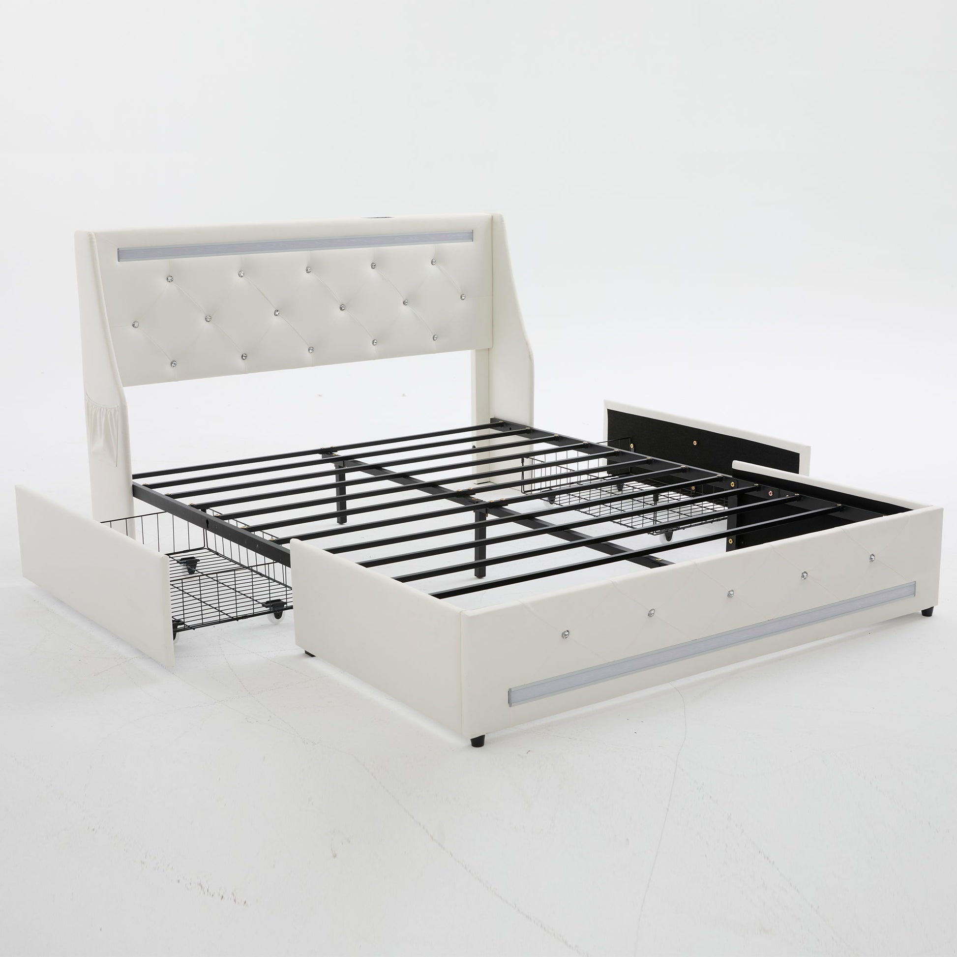Wingback Upholstered Bed Frame With LED Lights, Charging Station - The Sleep Loft - Online Mattress Showroom NYC
