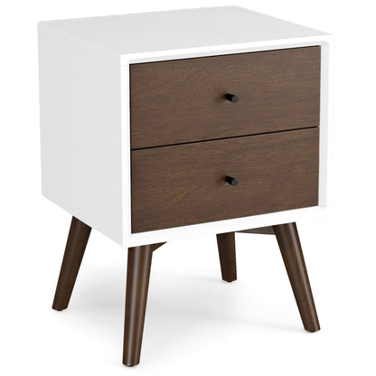 Caroline - Mid-Century Modern Style White Night Stand 2 Drawer - The Sleep Loft - Online Mattress Showroom NYC