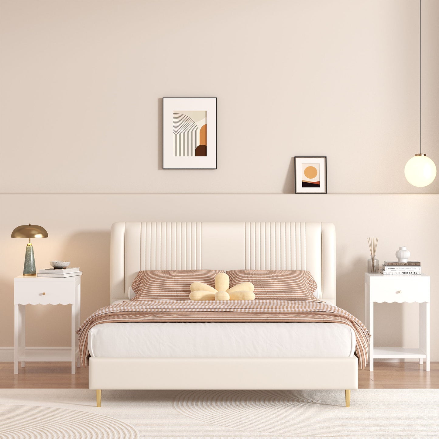 Nightstand With Drawer And Open Shelf, Scalloped Edge Bedside Table - The Sleep Loft - Online Mattress Showroom NYC