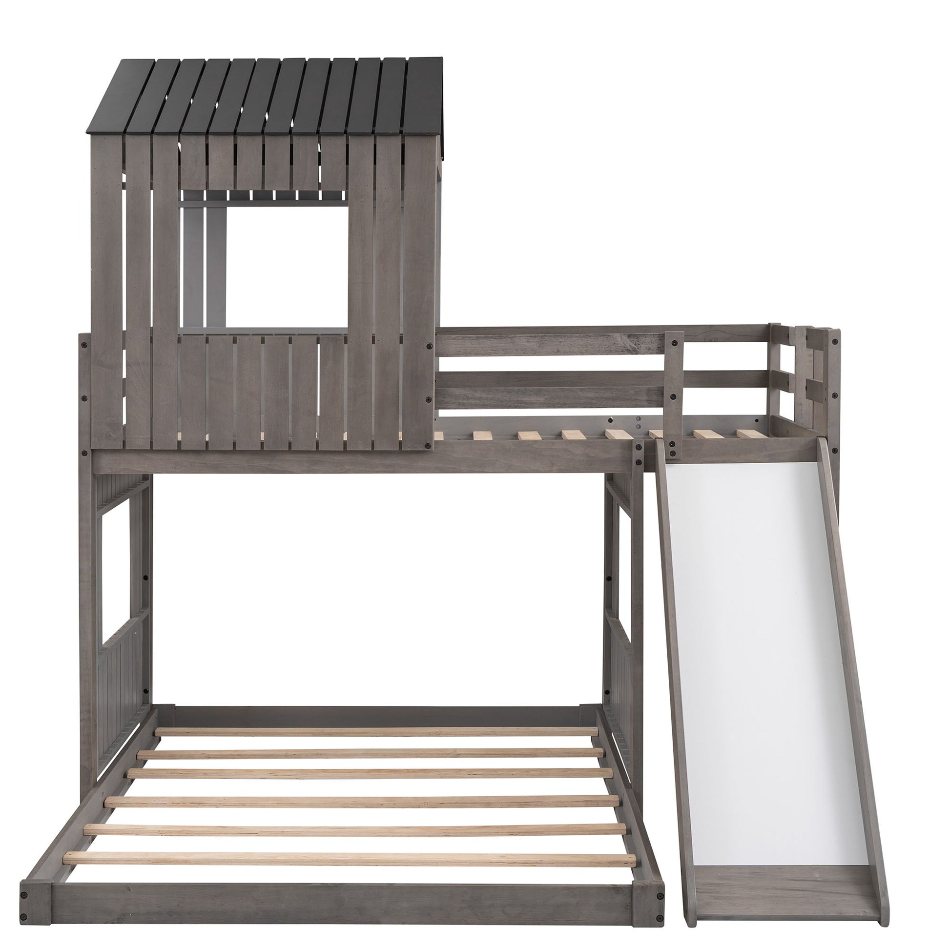 Loft Bunk Bed With Playhouse, Farmhouse, Ladder, Slide And Guardrails - The Sleep Loft - Online Mattress Showroom NYC
