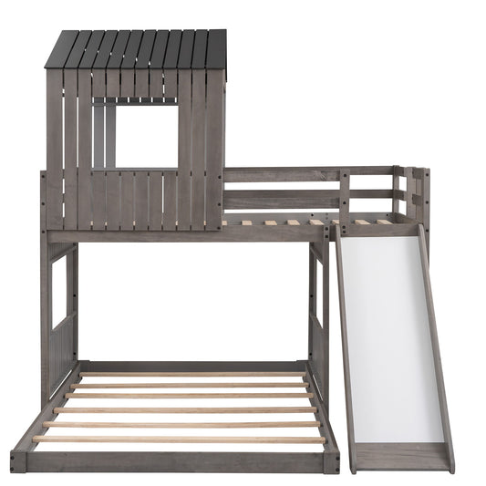 Loft Bunk Bed With Playhouse, Farmhouse, Ladder, Slide And Guardrails - The Sleep Loft - Online Mattress Showroom NYC
