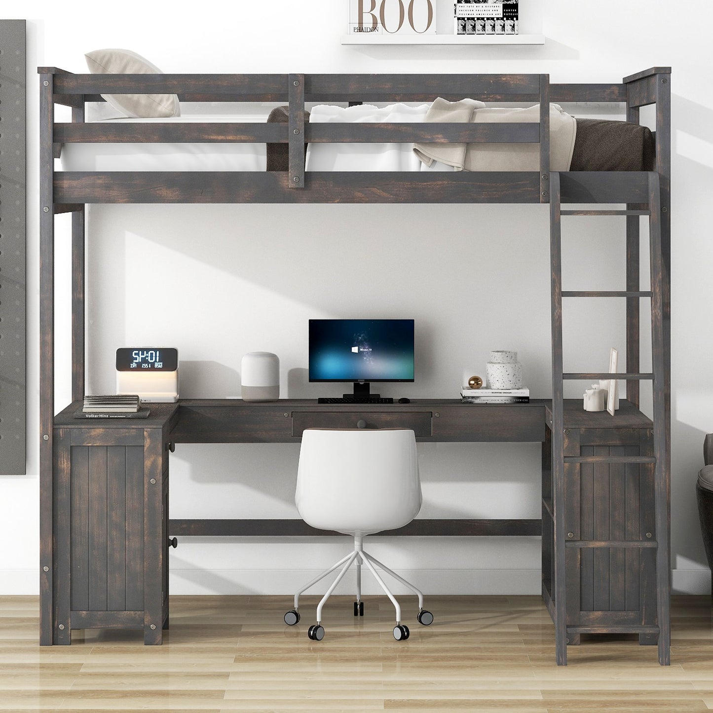 Loft Bed With U-Shaped Desk, Drawers, And Storage Shelves - The Sleep Loft - Online Mattress Showroom NYC