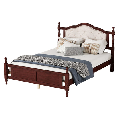 Pine Wooden Bed With Upholstered Headboard And Panel Footboard, With Two Bed Rail Support Feet And Central Platform Support Feet - The Sleep Loft - Online Mattress Showroom NYC