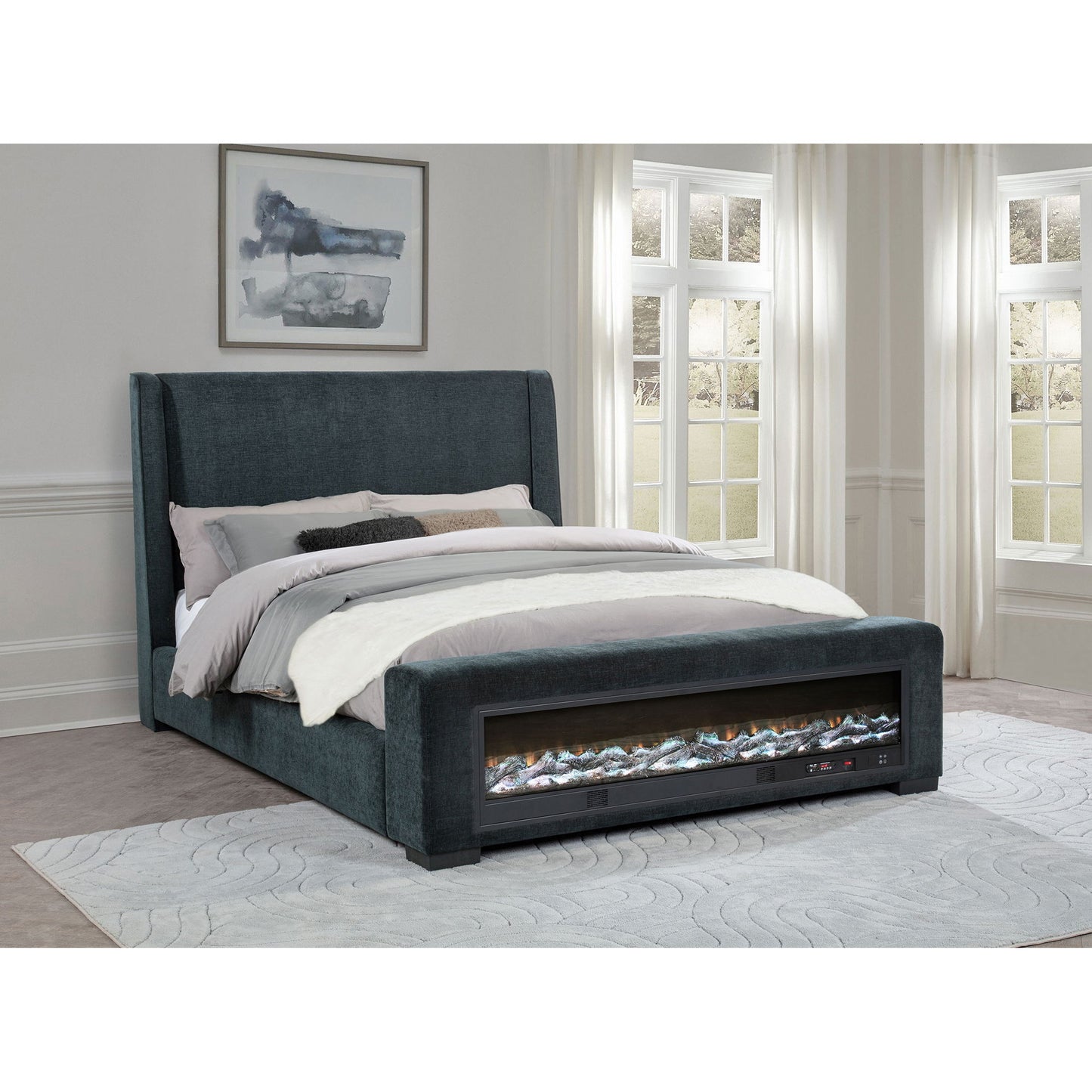 Sebastian - Upholstered Bed With Built-In Flame Visualizer And Bluetooth Speaker - The Sleep Loft - Online Mattress Showroom NYC