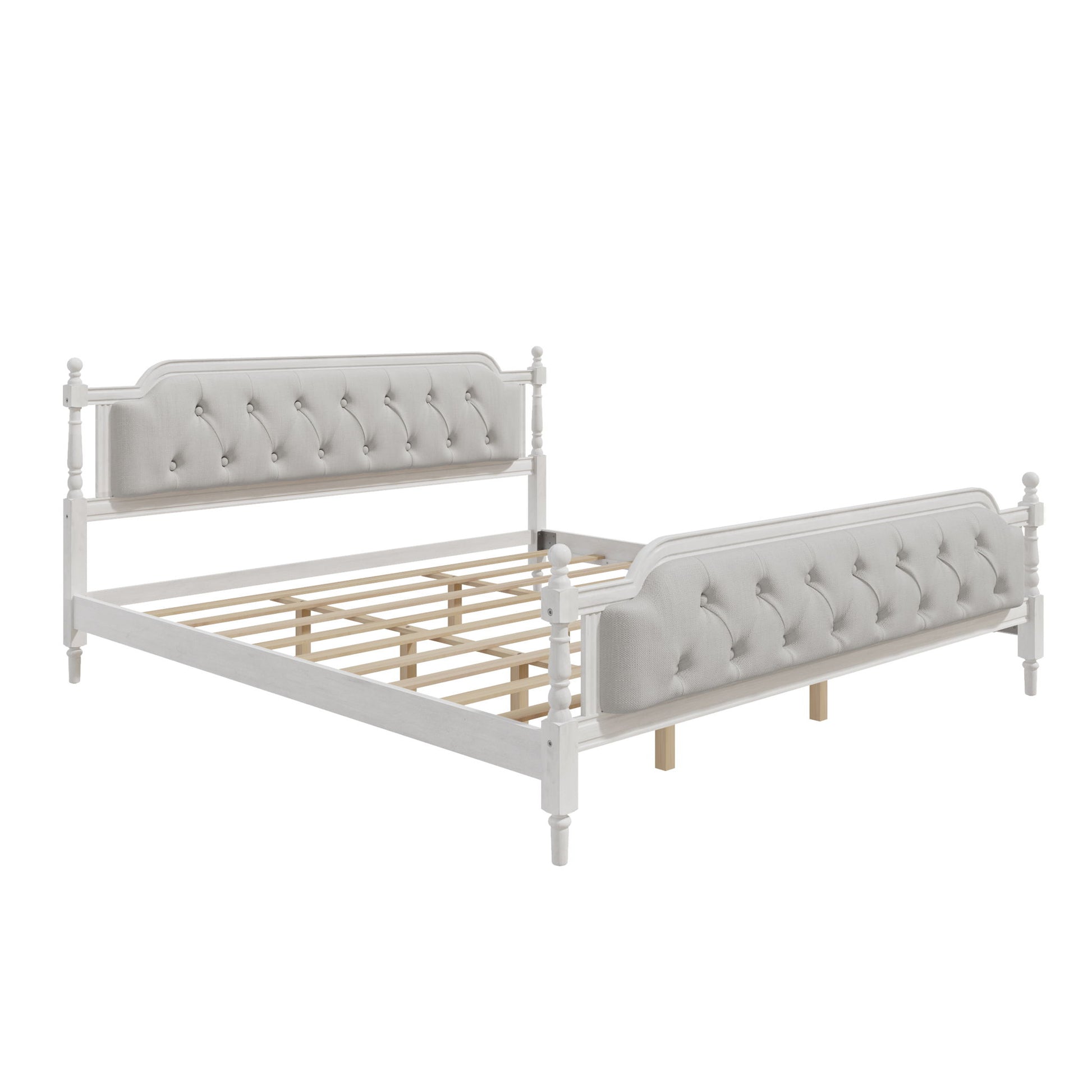 Traditional Style Solid Bed Frame With Upholstered Tufted Headboard, No Box Spring Needed - The Sleep Loft - Online Mattress Showroom NYC