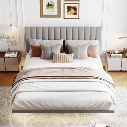 Upholstered Bed With Sensor Light And Headboard, Floating Velvet Platform Bed - The Sleep Loft - Online Mattress Showroom NYC