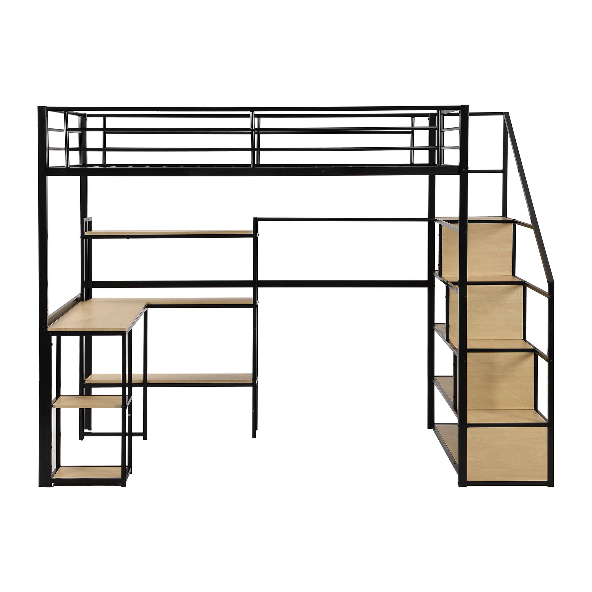 Full Size Loft Bed With Staircase, Built In Desk And Shelves And Sleeping Surface - Black - The Sleep Loft - Online Mattress Showroom NYC
