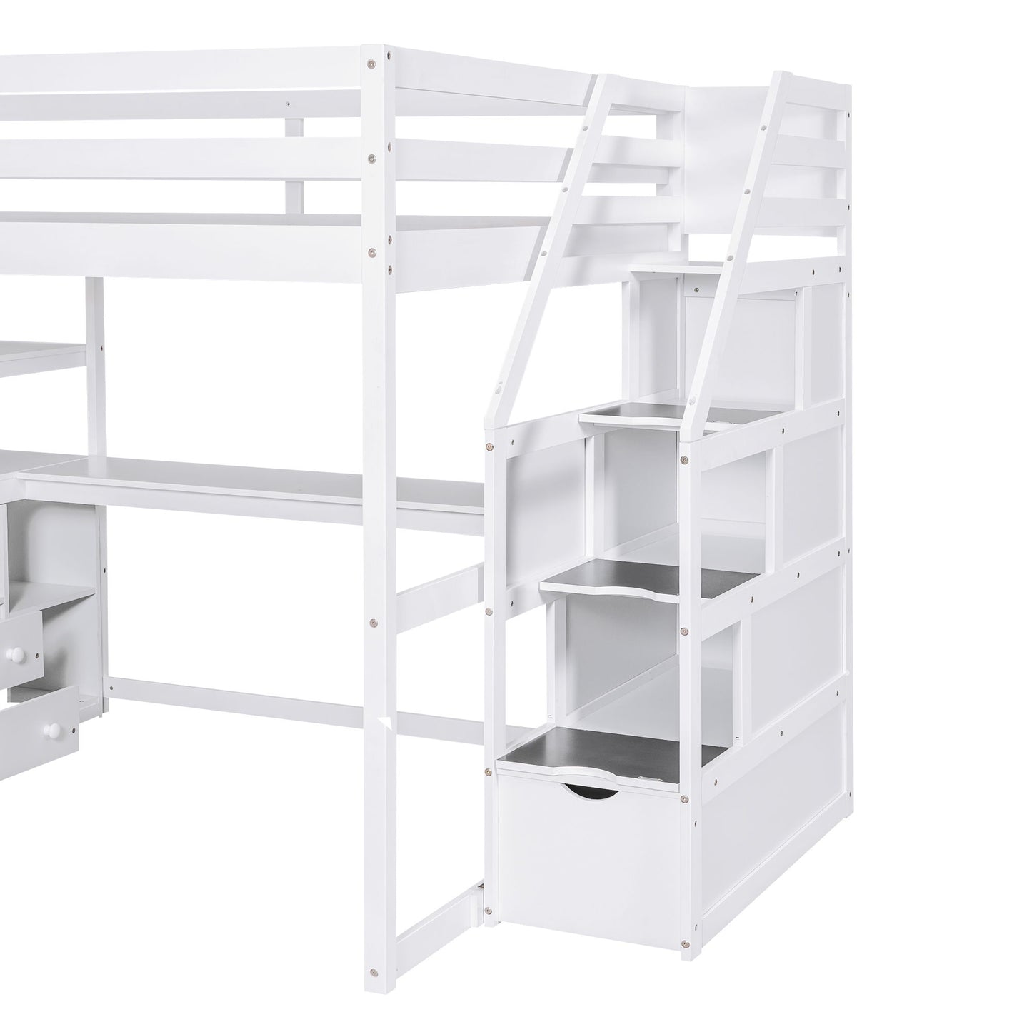 Loft Bed With Desk, Shelves, 2 Drawers, Storage Staircase - The Sleep Loft - Online Mattress Showroom NYC