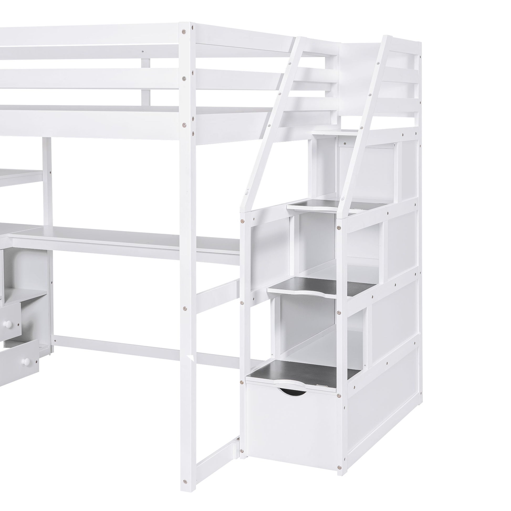 Loft Bed With Desk, Shelves, 2 Drawers, Storage Staircase - The Sleep Loft - Online Mattress Showroom NYC