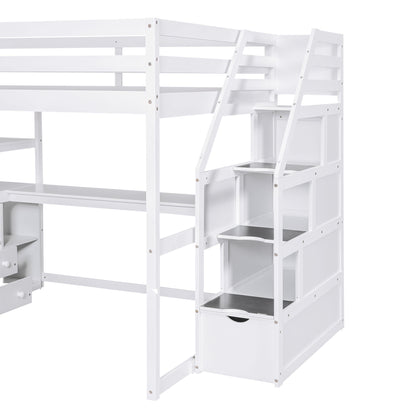 Loft Bed With Desk, Shelves, 2 Drawers, Storage Staircase - The Sleep Loft - Online Mattress Showroom NYC