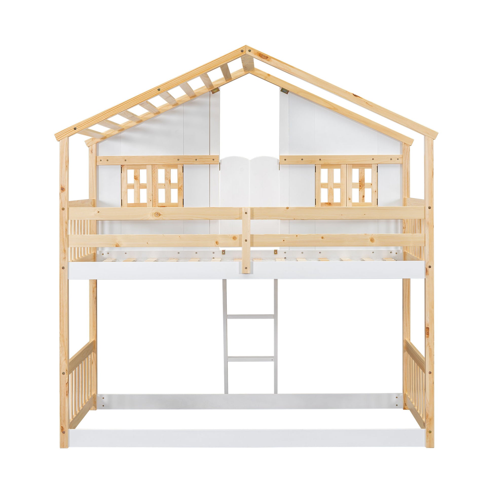 House Bunk Bed With Roof, Window, Window Box, Door, With Safety Guardrails And Ladder - The Sleep Loft - Online Mattress Showroom NYC