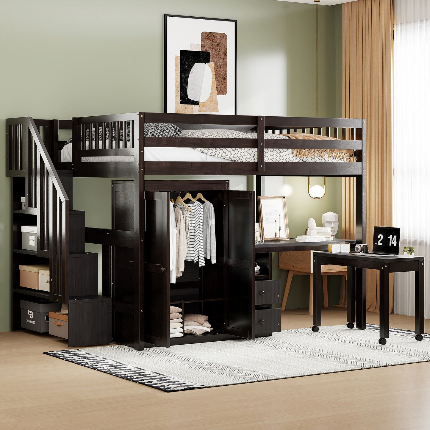Loft Bed With Stairs, Bookshelf, Drawers, Desk & Wardrobe, Space Saving Multifunctional Furniture - The Sleep Loft - Online Mattress Showroom NYC